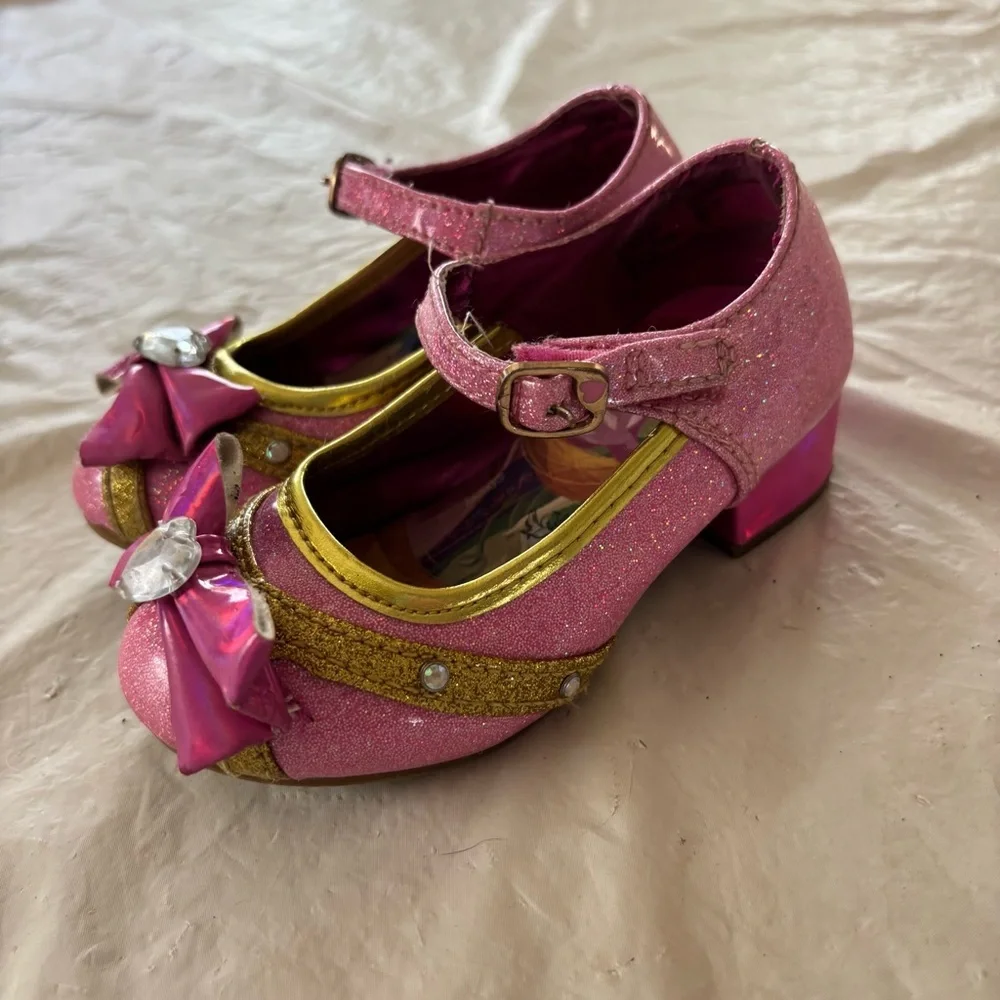 Disney princess toddler girl dress up low heel shoes pink & gold SZ 7 Worn